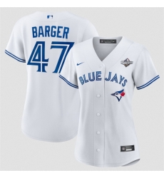 Women Toronto Blue Jays 47 Addison Barger White 2025 World Series Home Cool Base Stitched Baseball Jersey Women Toronto Blue Jays 47 Addison Barger White 2025 World Series Home Cool Base Stitched Baseball Jersey