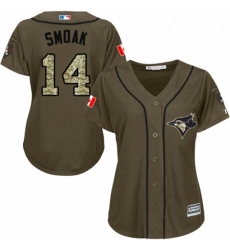 Womens Majestic Toronto Blue Jays 14 Justin Smoak Authentic Green Salute to Service MLB Jersey Womens Majestic Toronto Blue Jays 14 Justin Smoak Authentic Green Salute to Service MLB Jersey