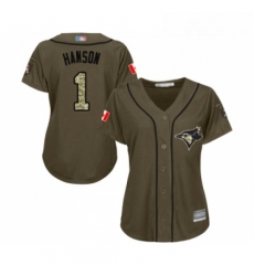 Womens Toronto Blue Jays 1 Alen Hanson Authentic Green Salute to Service Baseball Jersey Womens Toronto Blue Jays 1 Alen Hanson Authentic Green Salute to Service Baseball Jersey