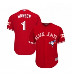 Youth Toronto Blue Jays 1 Alen Hanson Replica Scarlet Alternate Baseball Jersey Youth Toronto Blue Jays 1 Alen Hanson Replica Scarlet Alternate Baseball Jersey