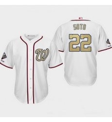 Men Washington Nationals 22 Juan Soto White 2019 World Series Champions Gold Program Cool Base Jersey Men Washington Nationals 22 Juan Soto White 2019 World Series Champions Gold Program Cool Base Jersey