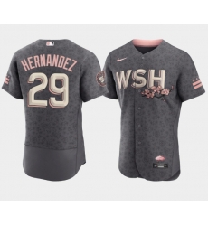 Men Washington Nationals 29 Yadiel Hernandez 2022 Grey City Connect Cherry Blossom Flex Base Stitched MLB jersey Men Washington Nationals 29 Yadiel Hernandez 2022 Grey City Connect Cherry Blossom Flex Base Stitched MLB jersey