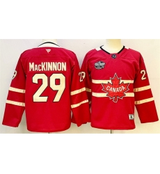 Men Canada 29 Nathan MacKinnon Red 2025 4 Nations Face Off Premium Stitched Jersey