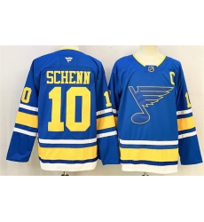 Men St  Louis Blues 10 Brayden Schenn Blue 2025 With C Patch Stitched Hockey Jersey