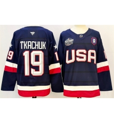 Men USA 19 Matthew Tkachuk Navy 2025 With A Patch 4 Nations Face Off Stitched Jersey
