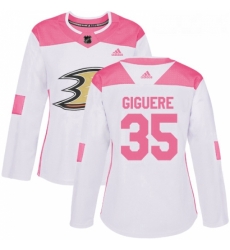 Womens Adidas Anaheim Ducks 35 Jean Sebastien Giguere Authentic WhitePink Fashion NHL Jersey Womens Adidas Anaheim Ducks 35 Jean Sebastien Giguere Authentic WhitePink Fashion NHL Jersey