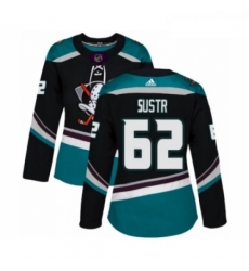 Womens Adidas Anaheim Ducks 62 Andrej Sustr Premier Black Teal Alternate NHL Jersey Womens Adidas Anaheim Ducks 62 Andrej Sustr Premier Black Teal Alternate NHL Jersey
