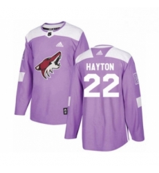Mens Adidas Arizona Coyotes 22 Barrett Hayton Authentic Purple Fights Cancer Practice NHL Jerse Mens Adidas Arizona Coyotes 22 Barrett Hayton Authentic Purple Fights Cancer Practice NHL Jerse