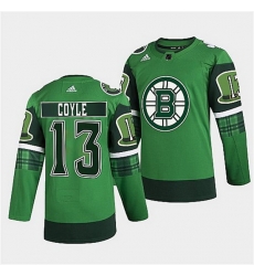 Men Boston Bruins 13 Charlie Coyle 2022 Green St Patricks Day Warm Up Stitched jersey Men Boston Bruins 13 Charlie Coyle 2022 Green St Patricks Day Warm Up Stitched jersey