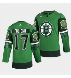 Men Boston Bruins 17 Nick Foligno 2022 Green St Patricks Day Warm Up Stitched jersey Men Boston Bruins 17 Nick Foligno 2022 Green St Patricks Day Warm Up Stitched jersey