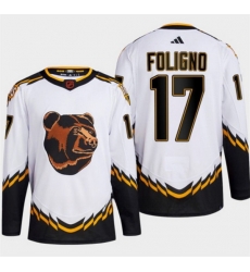 Men Boston Bruins 17 Nick Foligno White 2022 23 Reverse Retro Stitched Jersey Men Boston Bruins 17 Nick Foligno White 2022 23 Reverse Retro Stitched Jersey
