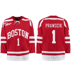 Boston University Terriers BU 1 Max Prawdzik Red Stitched Hockey Jersey Boston University Terriers BU 1 Max Prawdzik Red Stitched Hockey Jersey