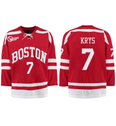 Boston University Terriers BU 7 Chad Krys Red Stitched Hockey Jersey Boston University Terriers BU 7 Chad Krys Red Stitched Hockey Jersey