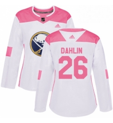 Womens Adidas Buffalo Sabres 26 Rasmus Dahlin Authentic White Pink Fashion NHL Jersey Womens Adidas Buffalo Sabres 26 Rasmus Dahlin Authentic White Pink Fashion NHL Jersey
