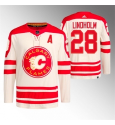 Men Calgary Flames 28 Elias Lindholm 2023 Cream Heritage Classic Primegreen Stitched Jersey Men Calgary Flames 28 Elias Lindholm 2023 Cream Heritage Classic Primegreen Stitched Jersey