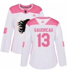 Womens Adidas Calgary Flames 13 Johnny Gaudreau Authentic WhitePink Fashion NHL Jersey Womens Adidas Calgary Flames 13 Johnny Gaudreau Authentic WhitePink Fashion NHL Jersey