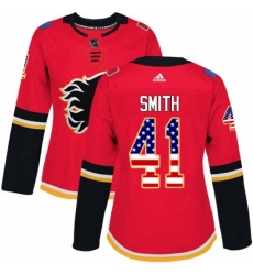 Womens Adidas Calgary Flames 41 Mike Smith Authentic Red USA Flag Fashion NHL Jersey Womens Adidas Calgary Flames 41 Mike Smith Authentic Red USA Flag Fashion NHL Jersey