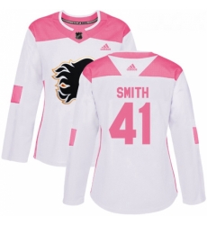 Womens Adidas Calgary Flames 41 Mike Smith Authentic WhitePink Fashion NHL Jersey Womens Adidas Calgary Flames 41 Mike Smith Authentic WhitePink Fashion NHL Jersey