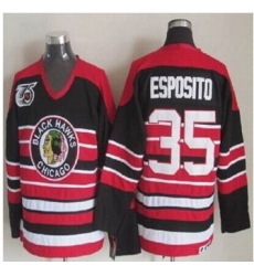 Chicago Blackhawks #35 Tony Esposito Red Black 75TH CCM Stitched NHL Jersey Chicago Blackhawks #35 Tony Esposito Red Black 75TH CCM Stitched NHL Jersey