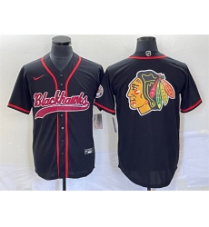 Men Chicago Blackhawks Black Team Big Logo Cool Base Stitched Baseball Jersey Men Chicago Blackhawks Black Team Big Logo Cool Base Stitched Baseball Jersey
