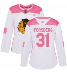 Womens Adidas Chicago Blackhawks 31 Anton Forsberg Authentic WhitePink Fashion NHL Jersey Womens Adidas Chicago Blackhawks 31 Anton Forsberg Authentic WhitePink Fashion NHL Jersey