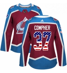 Womens Adidas Colorado Avalanche 37 JT Compher Authentic Burgundy Red USA Flag Fashion NHL Jersey Womens Adidas Colorado Avalanche 37 JT Compher Authentic Burgundy Red USA Flag Fashion NHL Jersey