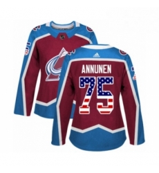 Womens Adidas Colorado Avalanche 75 Justus Annunen Authentic Burgundy Red USA Flag Fashion NHL Jersey Womens Adidas Colorado Avalanche 75 Justus Annunen Authentic Burgundy Red USA Flag Fashion NHL Jersey