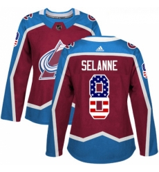 Womens Adidas Colorado Avalanche 8 Teemu Selanne Authentic Burgundy Red USA Flag Fashion NHL Jersey Womens Adidas Colorado Avalanche 8 Teemu Selanne Authentic Burgundy Red USA Flag Fashion NHL Jersey
