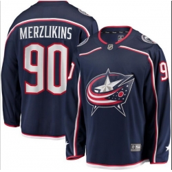 Men Columbus Blue Jackets 90 Elvis Merzlikins Navy Adidas Jersey