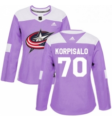 Womens Adidas Columbus Blue Jackets 70 Joonas Korpisalo Authentic Purple Fights Cancer Practice NHL Jersey Womens Adidas Columbus Blue Jackets 70 Joonas Korpisalo Authentic Purple Fights Cancer Practice NHL Jersey