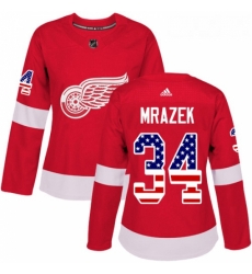 Womens Adidas Detroit Red Wings 34 Petr Mrazek Authentic Red USA Flag Fashion NHL Jersey Womens Adidas Detroit Red Wings 34 Petr Mrazek Authentic Red USA Flag Fashion NHL Jersey