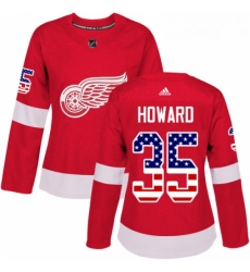 Womens Adidas Detroit Red Wings 35 Jimmy Howard Authentic Red USA Flag Fashion NHL Jersey Womens Adidas Detroit Red Wings 35 Jimmy Howard Authentic Red USA Flag Fashion NHL Jersey
