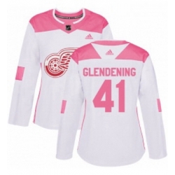 Womens Adidas Detroit Red Wings 41 Luke Glendening Authentic WhitePink Fashion NHL Jersey 