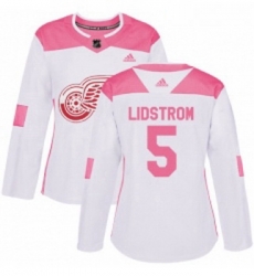 Womens Adidas Detroit Red Wings 5 Nicklas Lidstrom Authentic WhitePink Fashion NHL Jersey Womens Adidas Detroit Red Wings 5 Nicklas Lidstrom Authentic WhitePink Fashion NHL Jersey