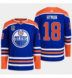 Men Edmonton Oilers 18 Zach Hyman Royal 2024 Stanley Cup Final Patch Stitched Jersey Men Edmonton Oilers 18 Zach Hyman Royal 2024 Stanley Cup Final Patch Stitched Jersey