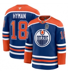 Men Edmonton Oilers 18 Zach Hyman Royal 2025 Stanley Cup Final Patch Stitched Hockey Jersey