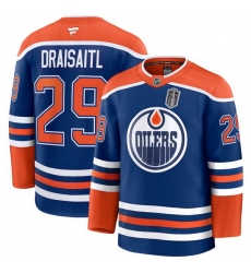 Men Edmonton Oilers 29 Leon Draisaitl Royal 2025 Stanley Cup Final Patch Stitched Hockey Jersey