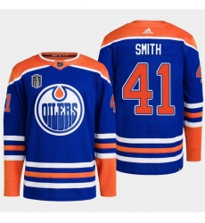 Men Edmonton Oilers 41 Mike Smith Royal 2024 Stanley Cup Final Patch Stitched Jersey Men Edmonton Oilers 41 Mike Smith Royal 2024 Stanley Cup Final Patch Stitched Jersey