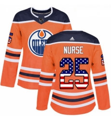 Womens Adidas Edmonton Oilers 25 Darnell Nurse Authentic Orange USA Flag Fashion NHL Jersey 
