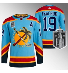 Men Florida Panthers 19 Matthew Tkachuk Blue 2023 Stanley Cup Final Reverse Retro Stitched Jersey Men Florida Panthers 19 Matthew Tkachuk Blue 2023 Stanley Cup Final Reverse Retro Stitched Jersey