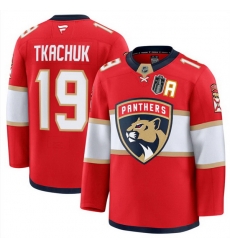 Men Florida Panthers 19 Matthew Tkachuk Red 2025 Stanley Cup Final Patch Stitched Hockey Jersey