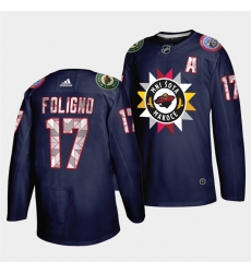 Men Minnesota Wild 17 Marcus Foligno 2021 22 Navy Native American Heritage Day Stitched Jersey Men Minnesota Wild 17 Marcus Foligno 2021 22 Navy Native American Heritage Day Stitched Jersey