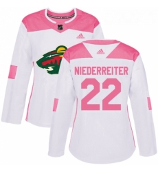 Womens Adidas Minnesota Wild 22 Nino Niederreiter Authentic WhitePink Fashion NHL Jersey Womens Adidas Minnesota Wild 22 Nino Niederreiter Authentic WhitePink Fashion NHL Jersey