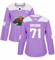 Womens Adidas Minnesota Wild 71 J T Brown Authentic Purple Fights Cancer Practice NHL Jerse Womens Adidas Minnesota Wild 71 J T Brown Authentic Purple Fights Cancer Practice NHL Jerse