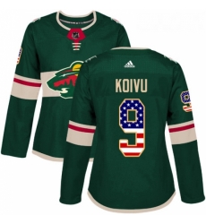 Womens Adidas Minnesota Wild 9 Mikko Koivu Authentic Green USA Flag Fashion NHL Jersey Womens Adidas Minnesota Wild 9 Mikko Koivu Authentic Green USA Flag Fashion NHL Jersey