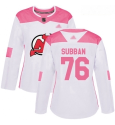 Devils #76 P K Subban White Pink Authentic Fashion Women Stitched Hockey Jersey Devils #76 P K Subban White Pink Authentic Fashion Women Stitched Hockey Jersey
