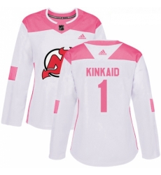 Womens Adidas New Jersey Devils 1 Keith Kinkaid Authentic WhitePink Fashion NHL Jersey Womens Adidas New Jersey Devils 1 Keith Kinkaid Authentic WhitePink Fashion NHL Jersey