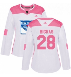 Womens Adidas New York Rangers 28 Chris Bigras Authentic White Pink Fashion NHL Jersey Womens Adidas New York Rangers 28 Chris Bigras Authentic White Pink Fashion NHL Jersey