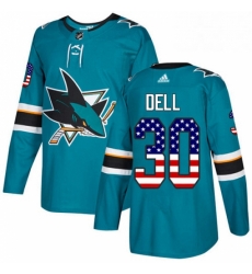 Mens Adidas San Jose Sharks 30 Aaron Dell Authentic Teal Green USA Flag Fashion NHL Jersey Mens Adidas San Jose Sharks 30 Aaron Dell Authentic Teal Green USA Flag Fashion NHL Jersey