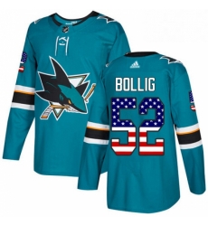 Mens Adidas San Jose Sharks 52 Brandon Bollig Authentic Teal Green USA Flag Fashion NHL Jersey Mens Adidas San Jose Sharks 52 Brandon Bollig Authentic Teal Green USA Flag Fashion NHL Jersey